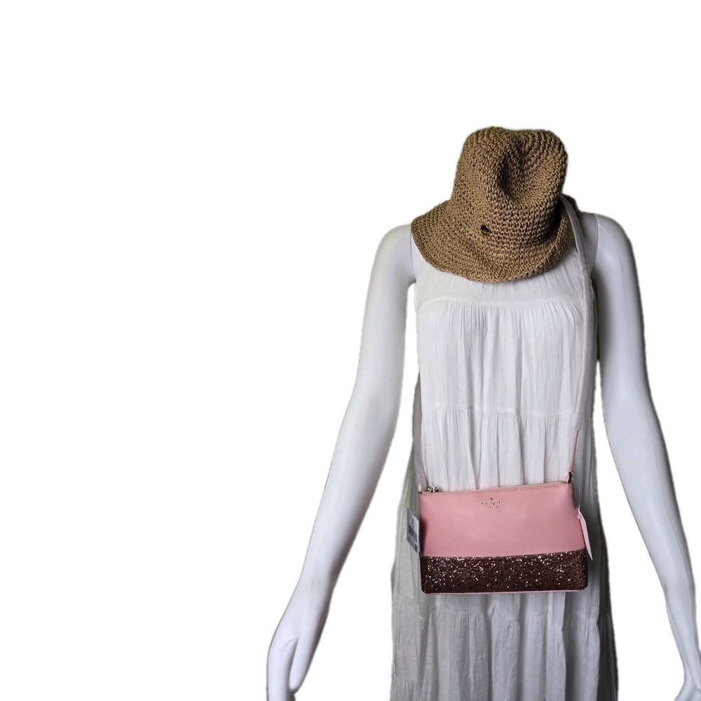 NWT Kate Spade New York Greta Court Ramey Flash Glitter Pink Leather Crossbody S